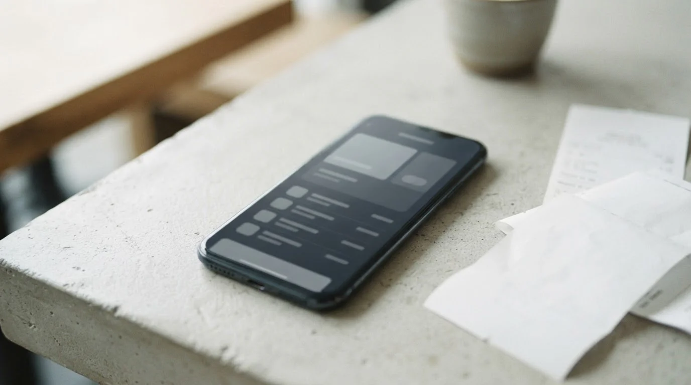 Smartphone mit neutraler Zahlungs-App neben Kassenbons zeigt Alternativen zu Paylado