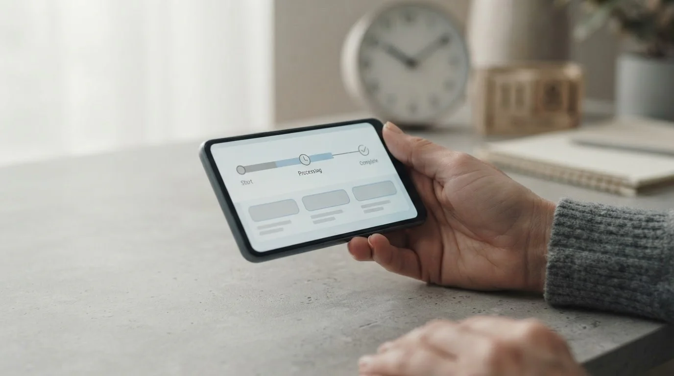 Smartphone zeigt Zahlungsstatus mit Zeitangaben für Überweisungen