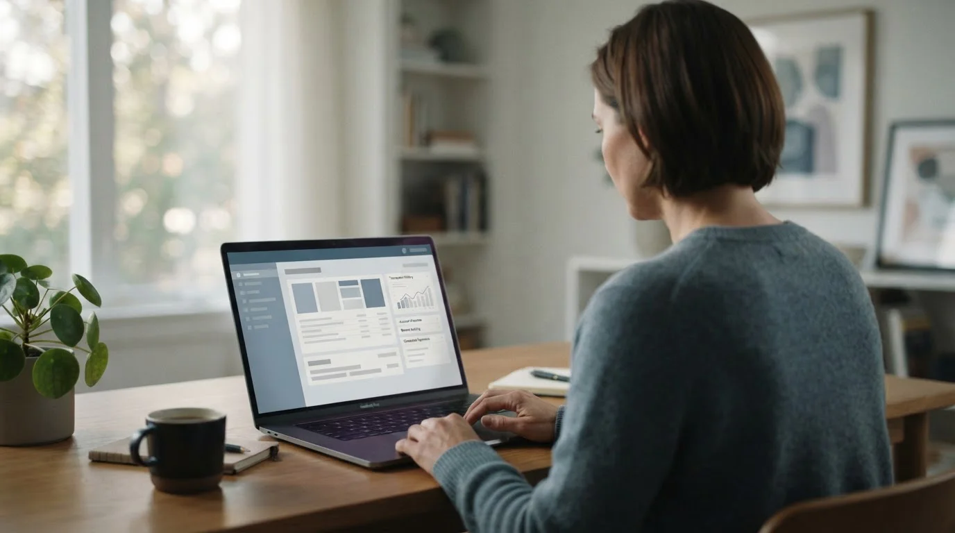Person recherchiert Online-Banking-Optionen für Sportwetten am Computer