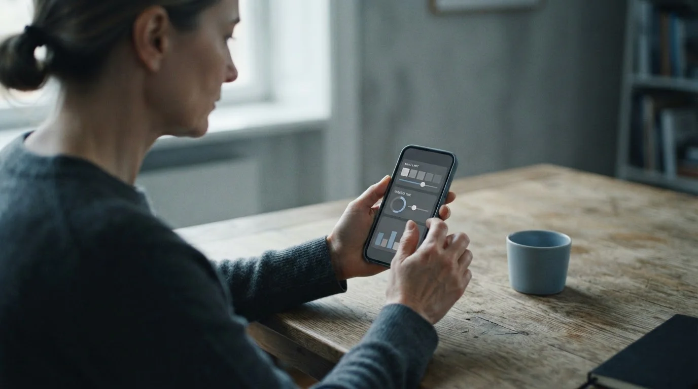 Person setzt Limits in einer neutralen Wett-App — Symbol für verantwortungsvolles Spielen