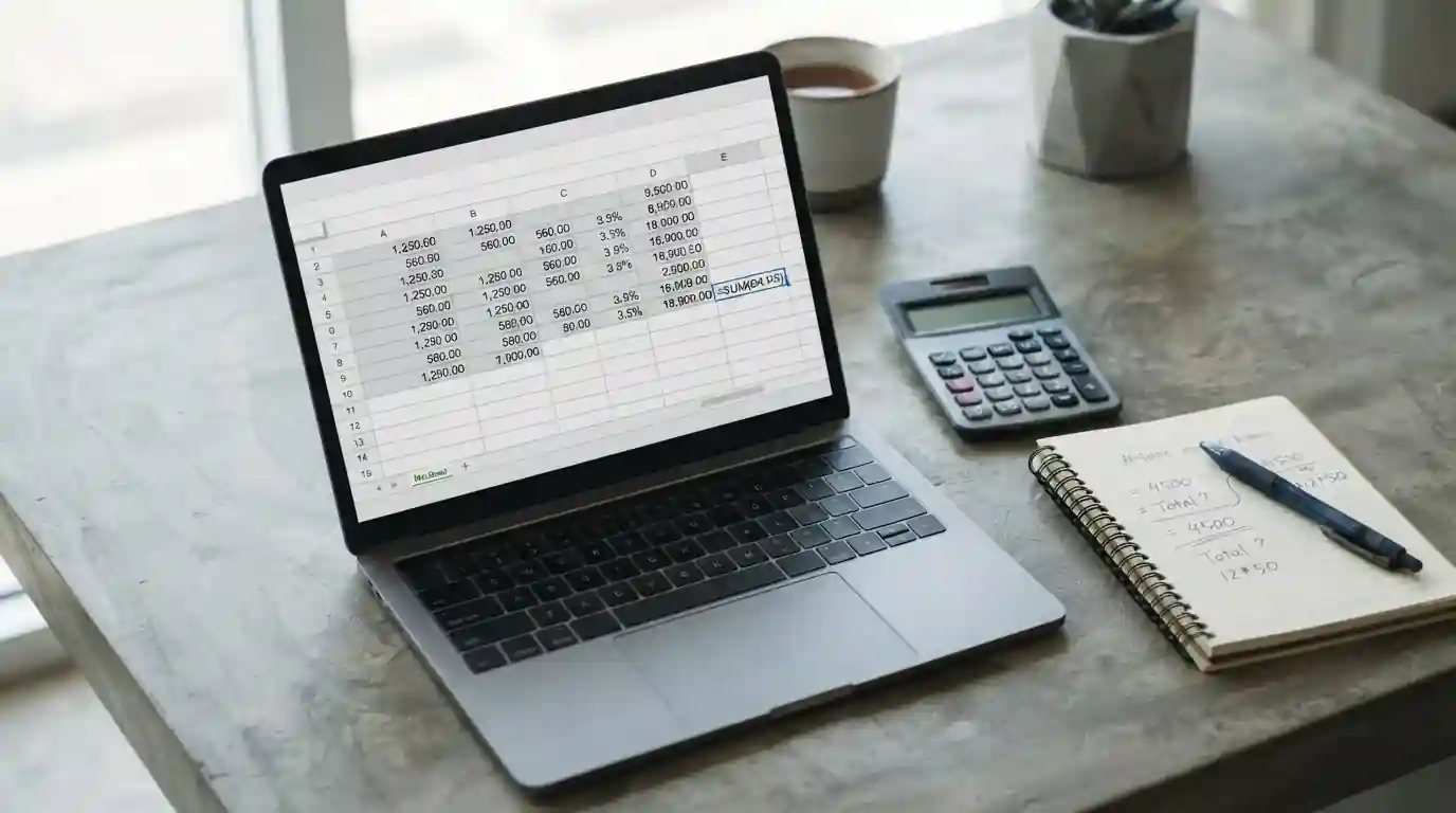 Taschenrechner und Tabelle mit Gebührenberechnung