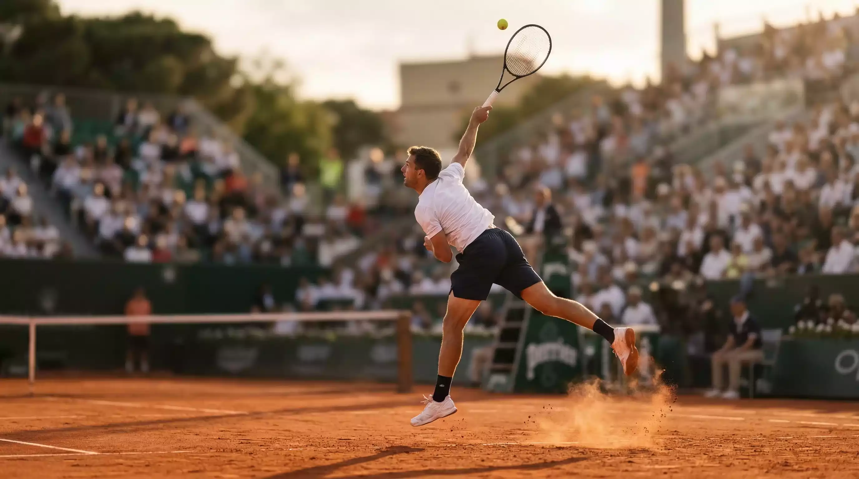 Tennis Spieler-Spotlight – Professionelle Tennisspieler beim Aufschlag auf einem Sandplatz