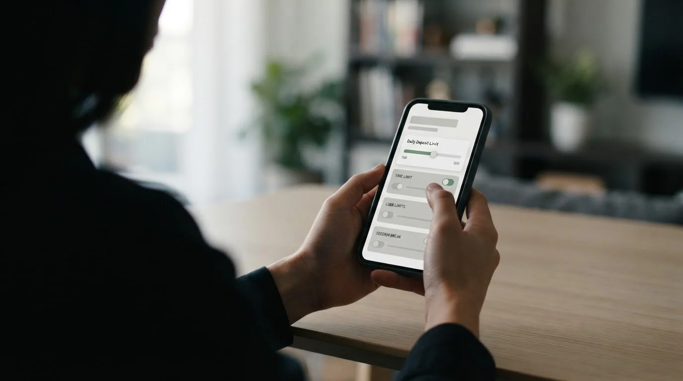 Person stellt am Smartphone ein monatliches Einzahlungslimit für Sportwetten ein