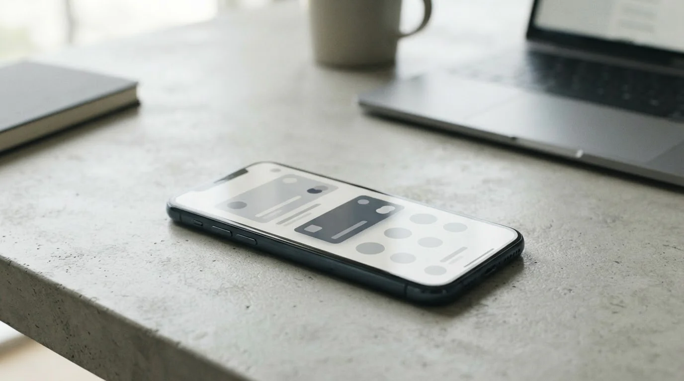 Smartphone mit abstrakten Zahlungsoptionen und digitalem Interface